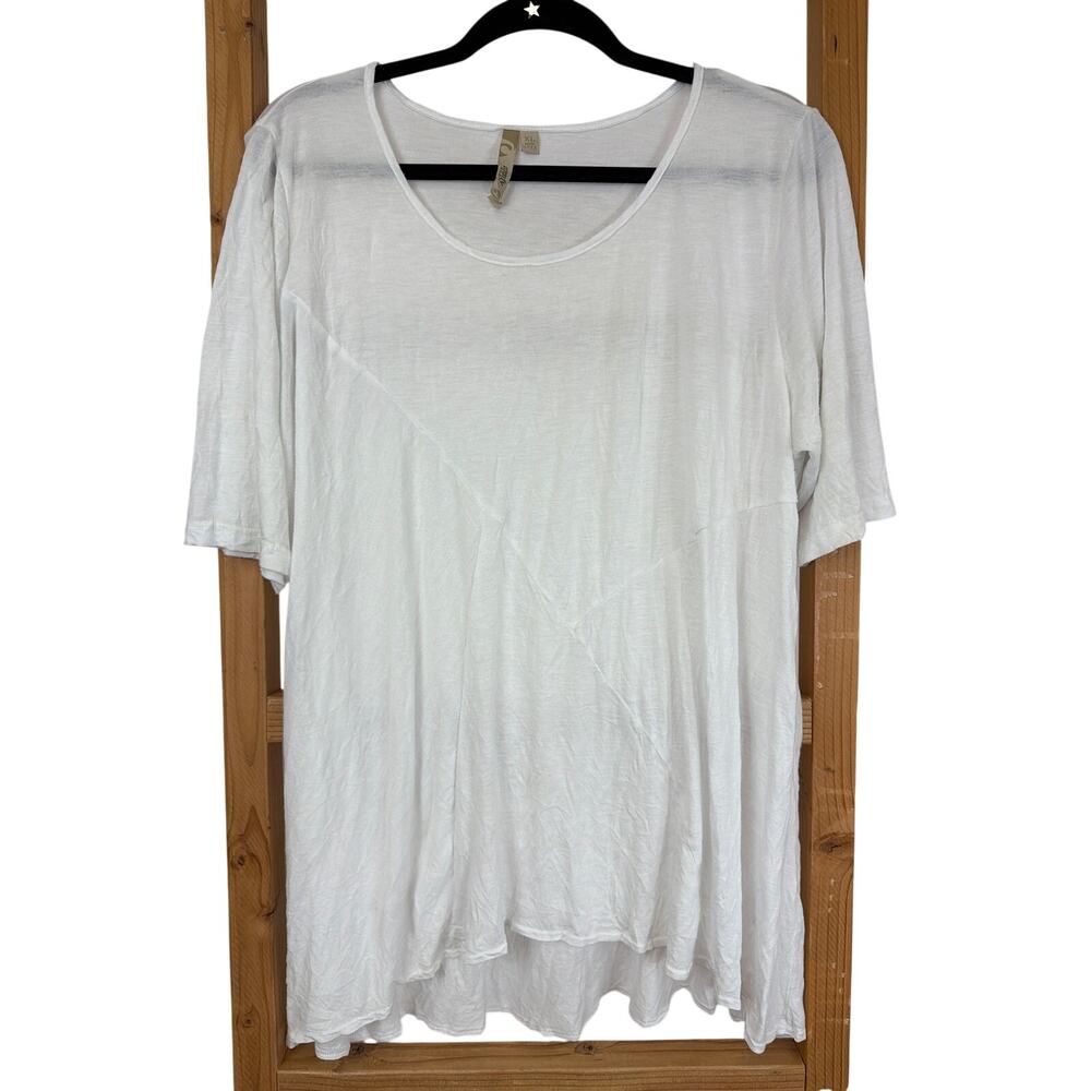 Comfy USA White Scoop Neck Short Sleeve  Crinkle Rayon Blend Top Size XL